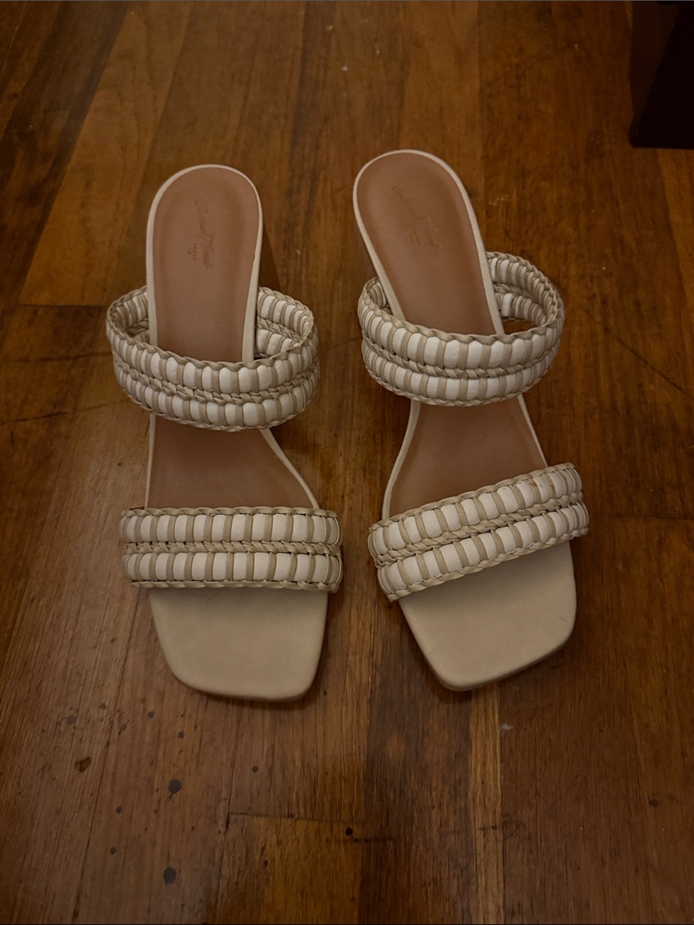 Woven Double-Strap Slide Sandals in Cream